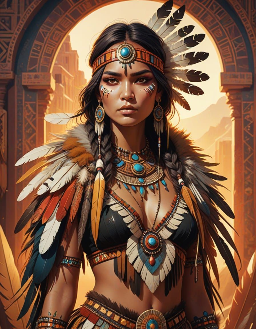 Woman in Maximalist Native American Inspired Outfit