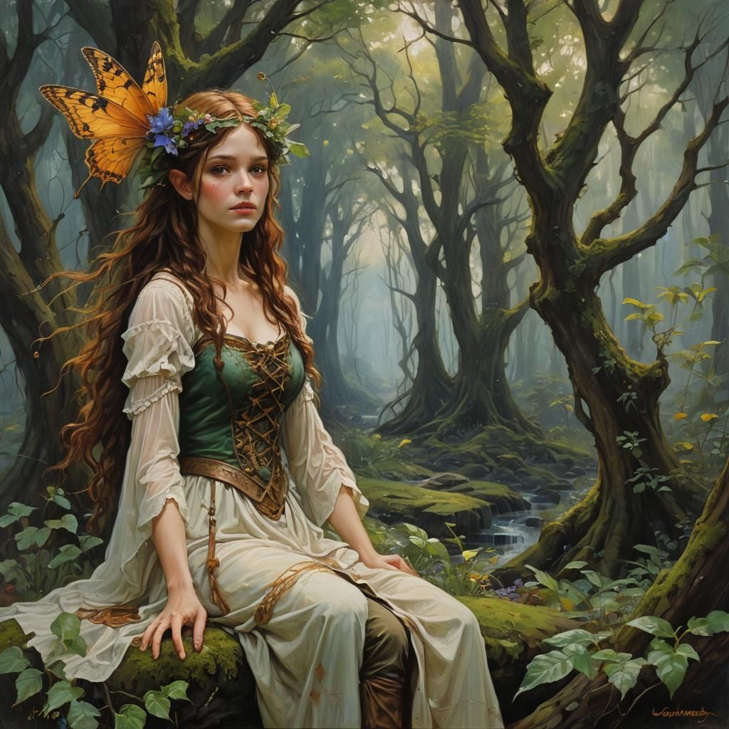 Fairy in Dreamlike Oil Painting