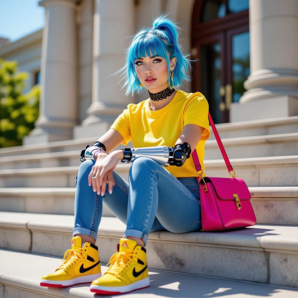 Young Woman with Bionic Arm, Professional Photo