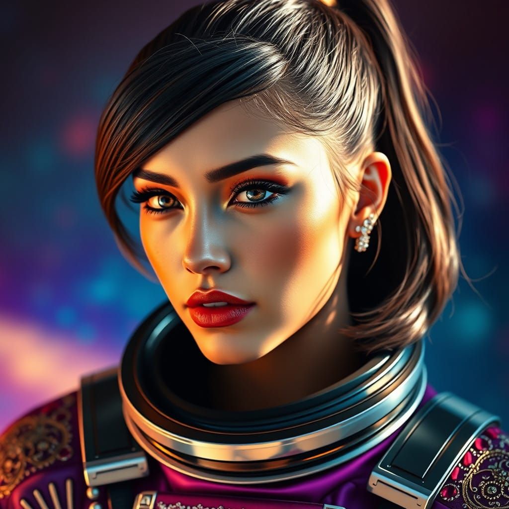 Hyperrealistic Female Astronaut in Iridescent Spacesuit