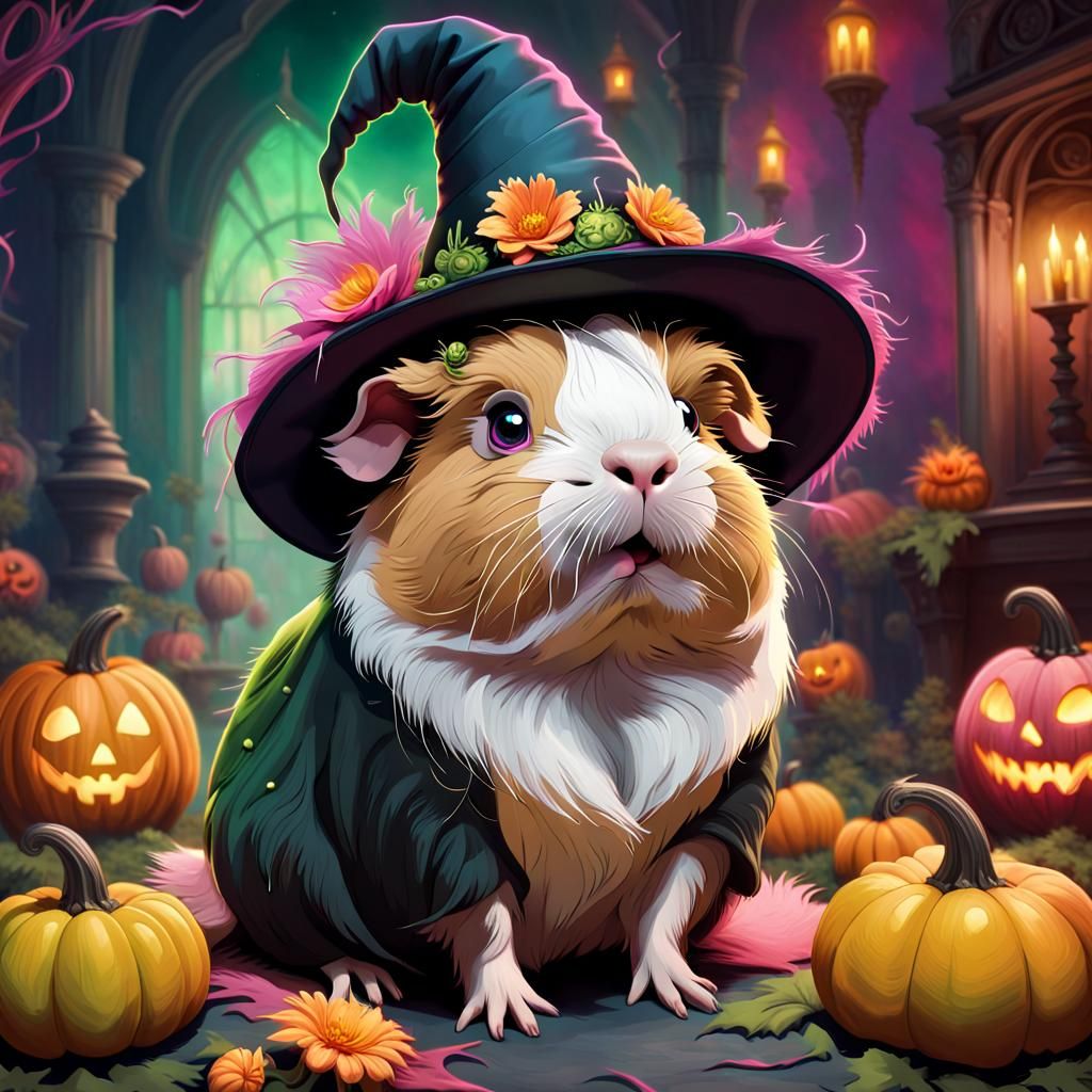 Mystical Guinea Pig in Halloween Digital Art