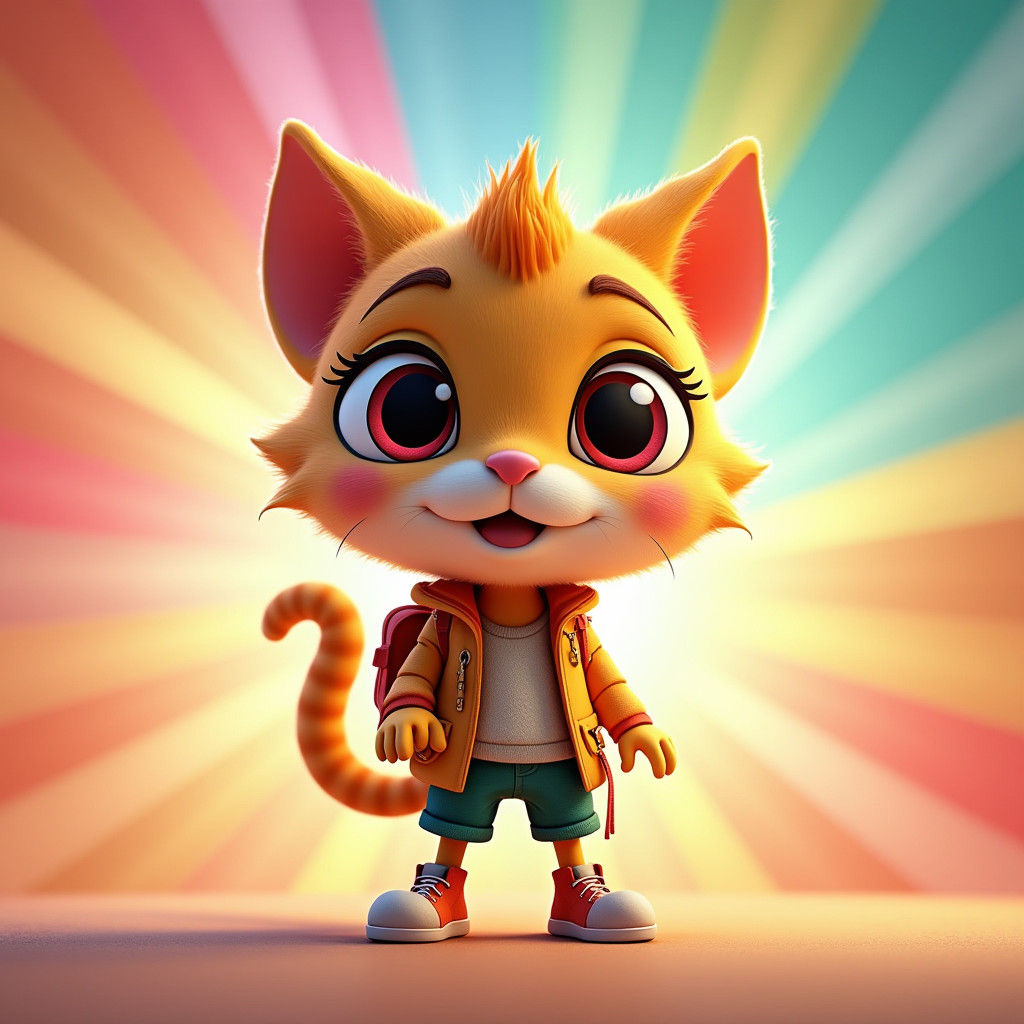 Whimsical Kitty Kid Character in 3D Digital Art