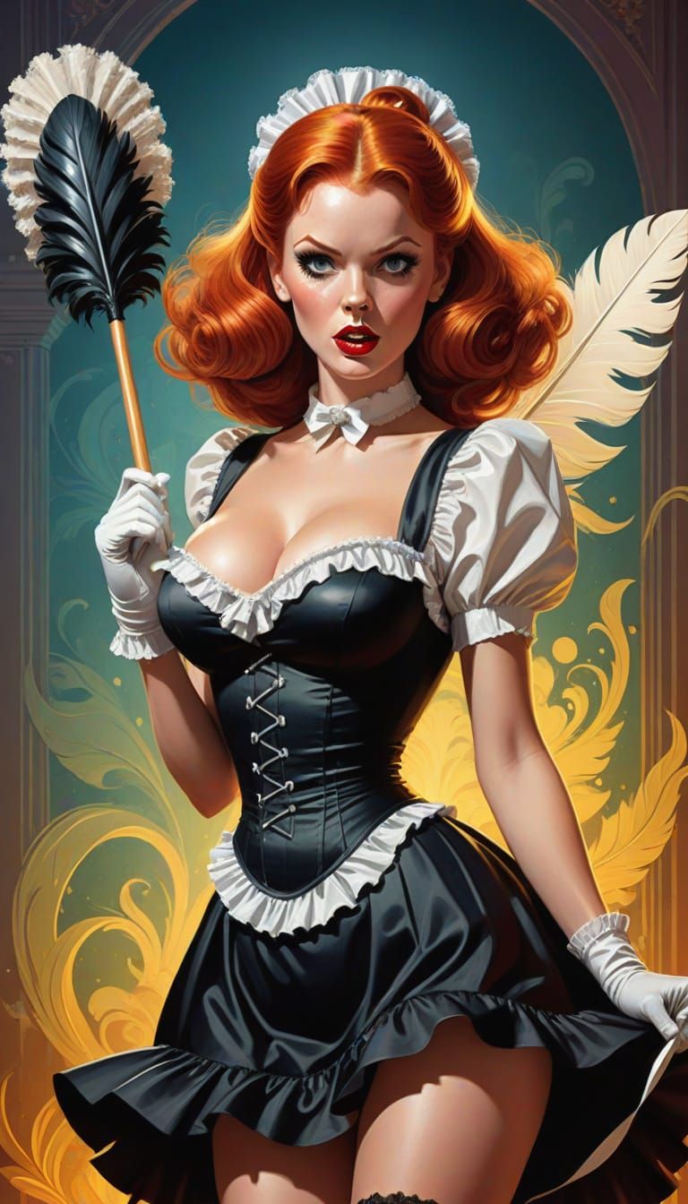 Redhead French Maid in Pulp Novel Style