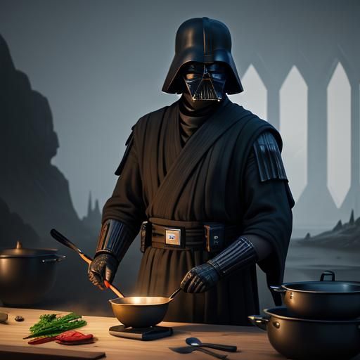 Darth Vader Cooking Dinner: Detailed Matte Painting