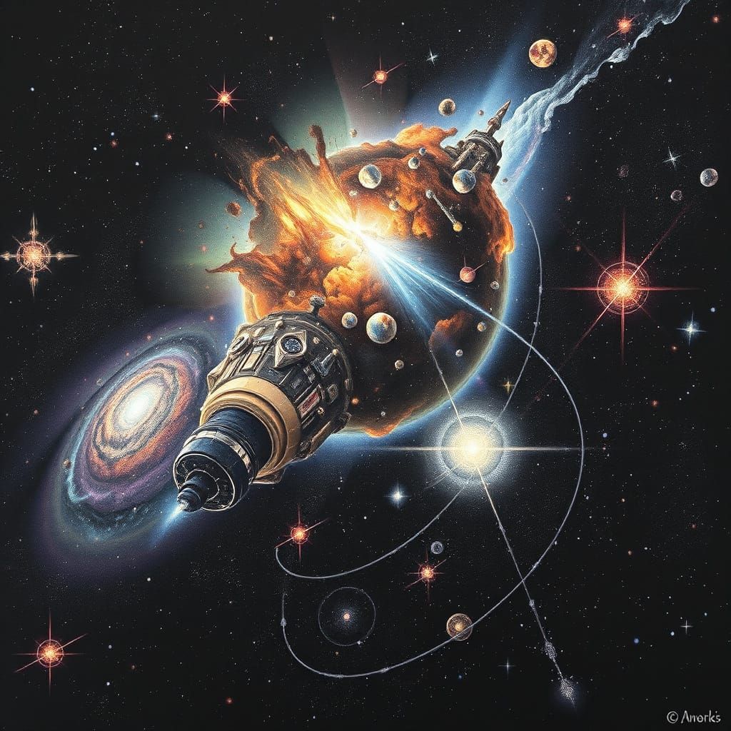 Vibrant Universe in Charcoal Drawing Style