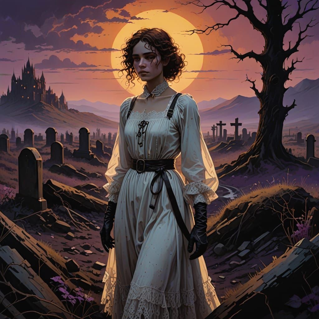 Mysterious Teenage Girl at the Edge of a Desolate Graveyard ...