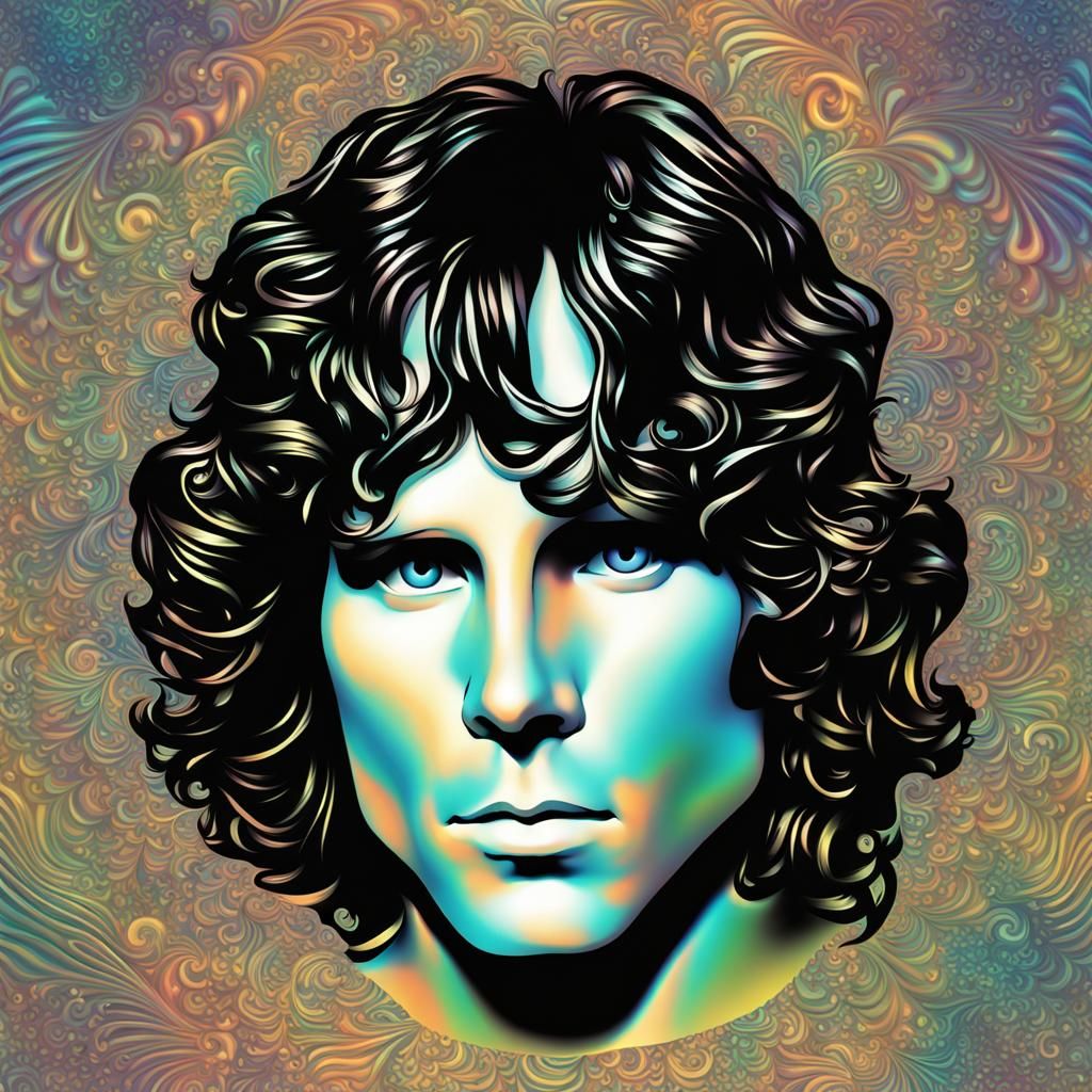 Holographic Head Over Ink Pattern: Abstract 3D Art