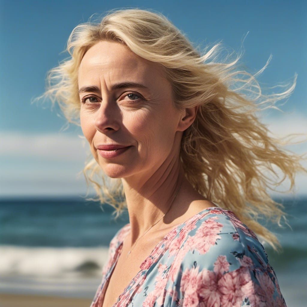 Blonde Woman in Swimsuit at Sea