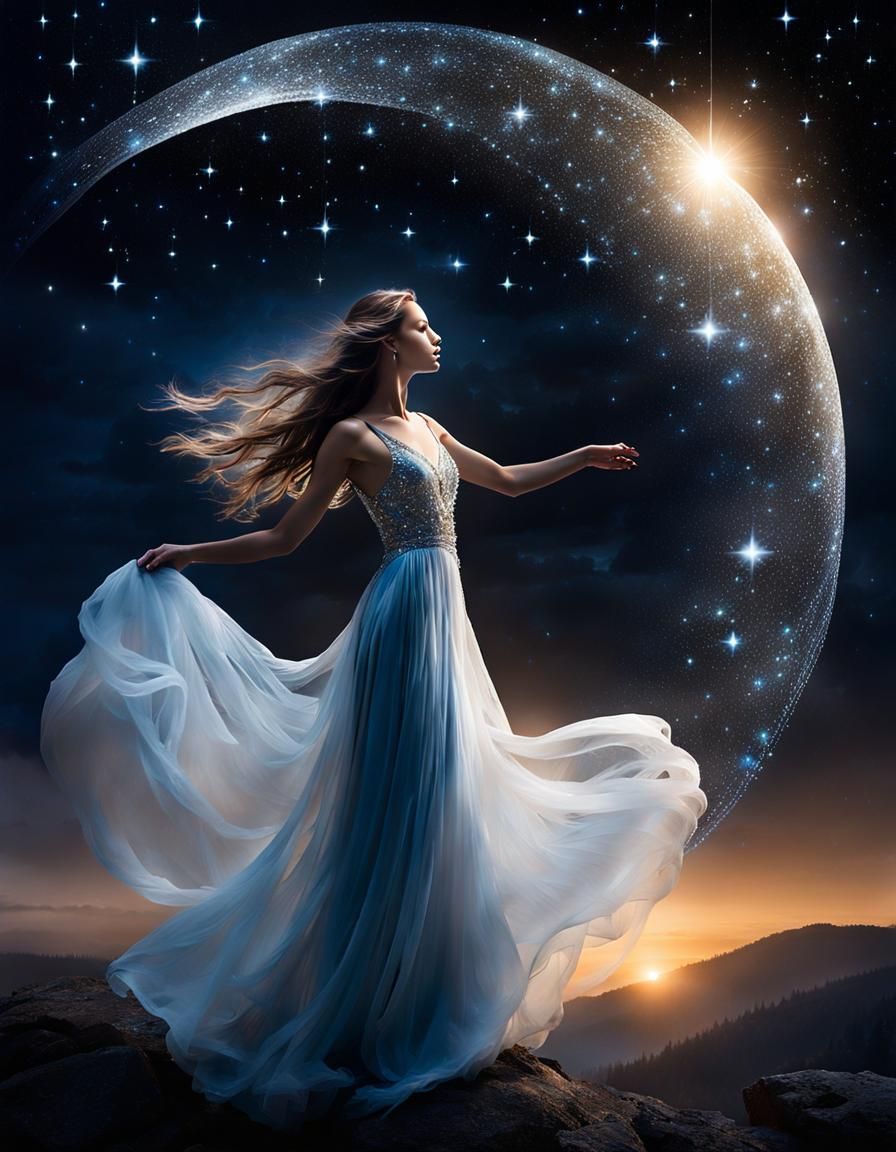 Ethereal Woman Dancing in Twilight's Veil