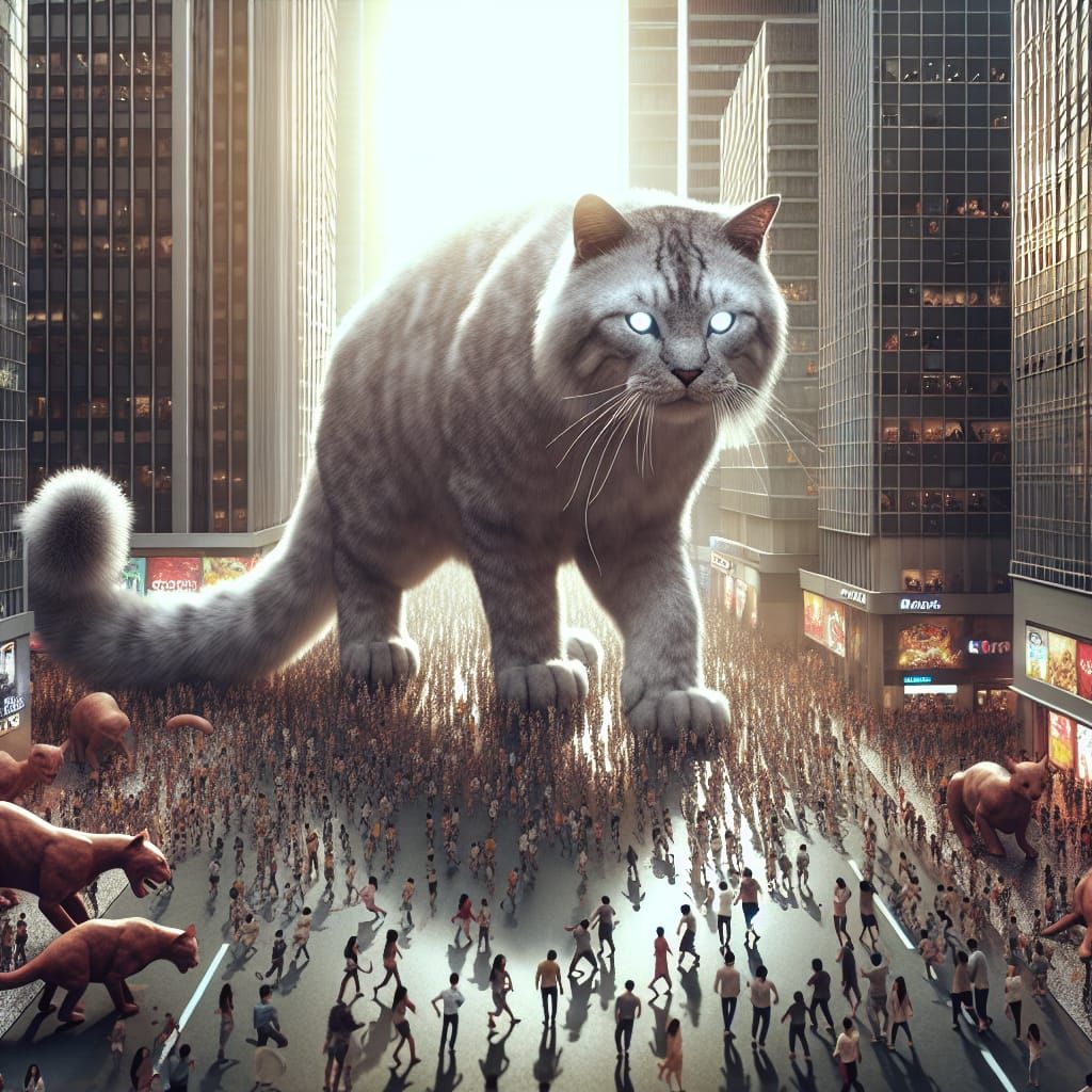 Giant Furry Cat Strides Through City