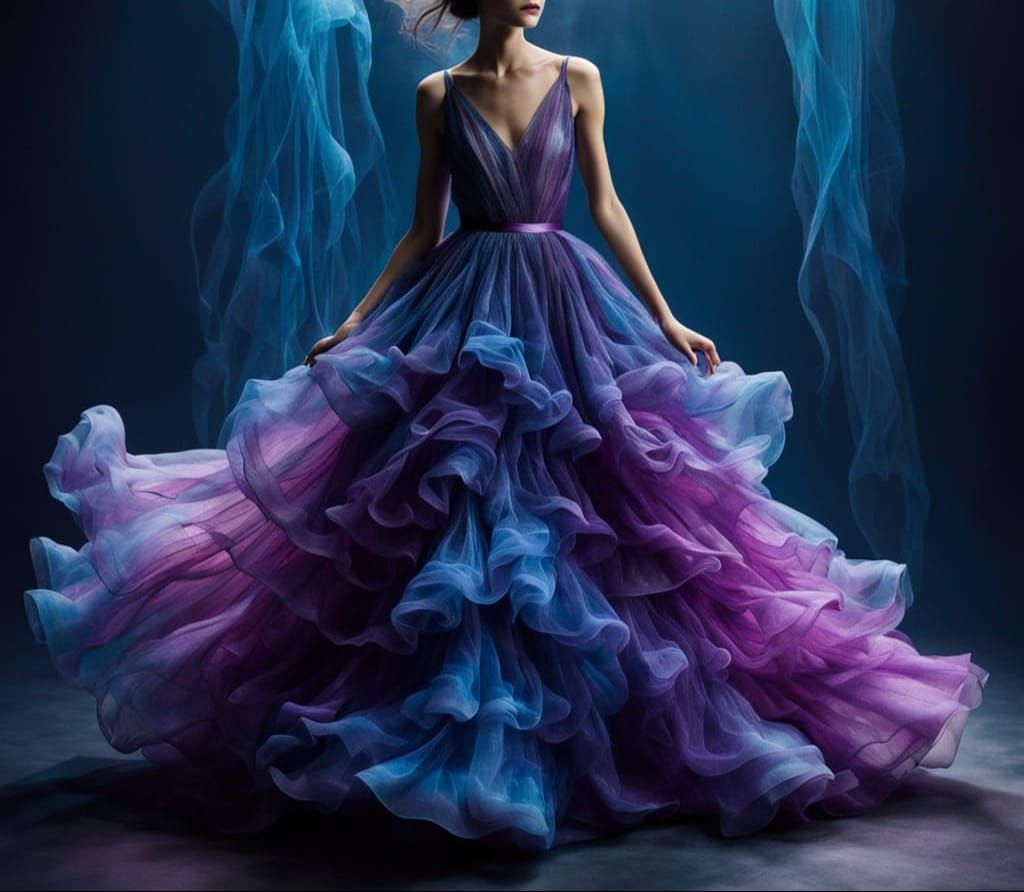 Ethereal Bioluminescent Queen in Glowing Organza Gown