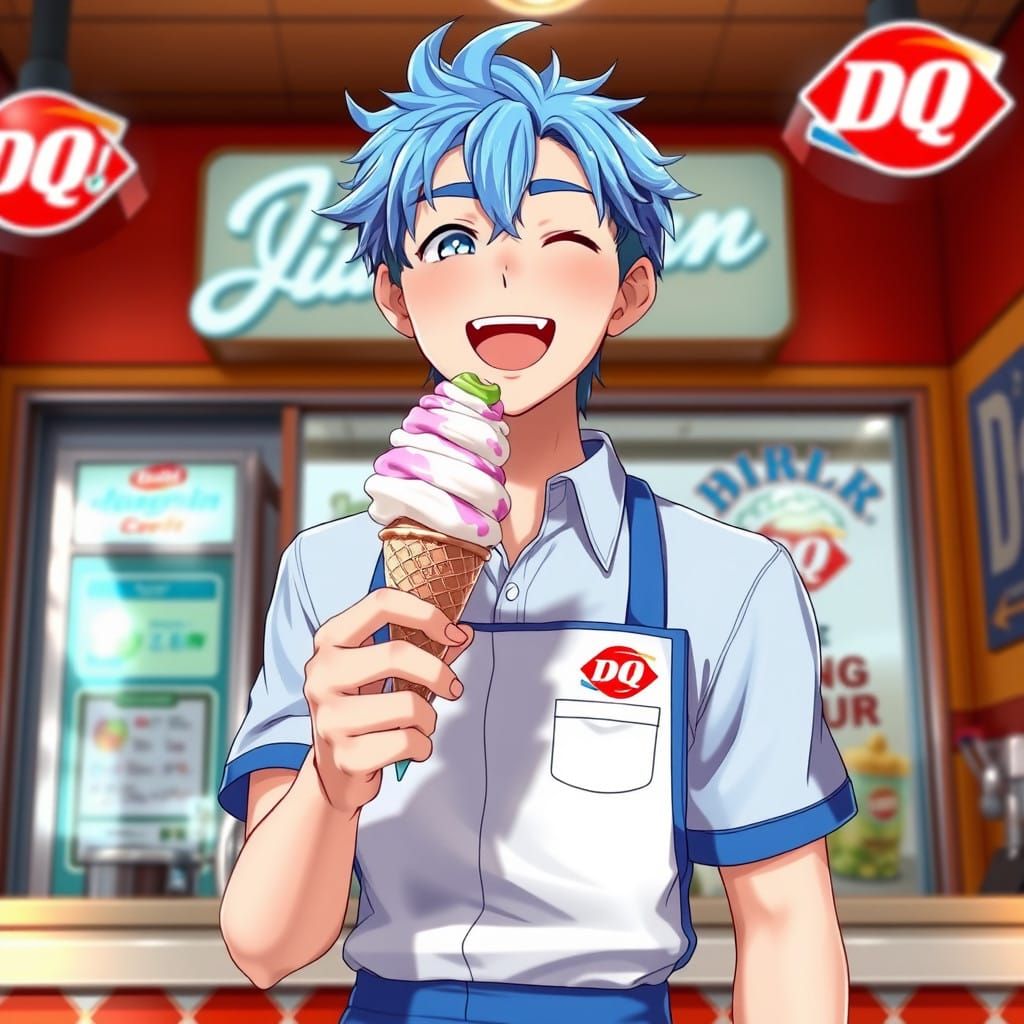 Bright Blue-Haired Man Brings Anime Flair to Dairy Queen