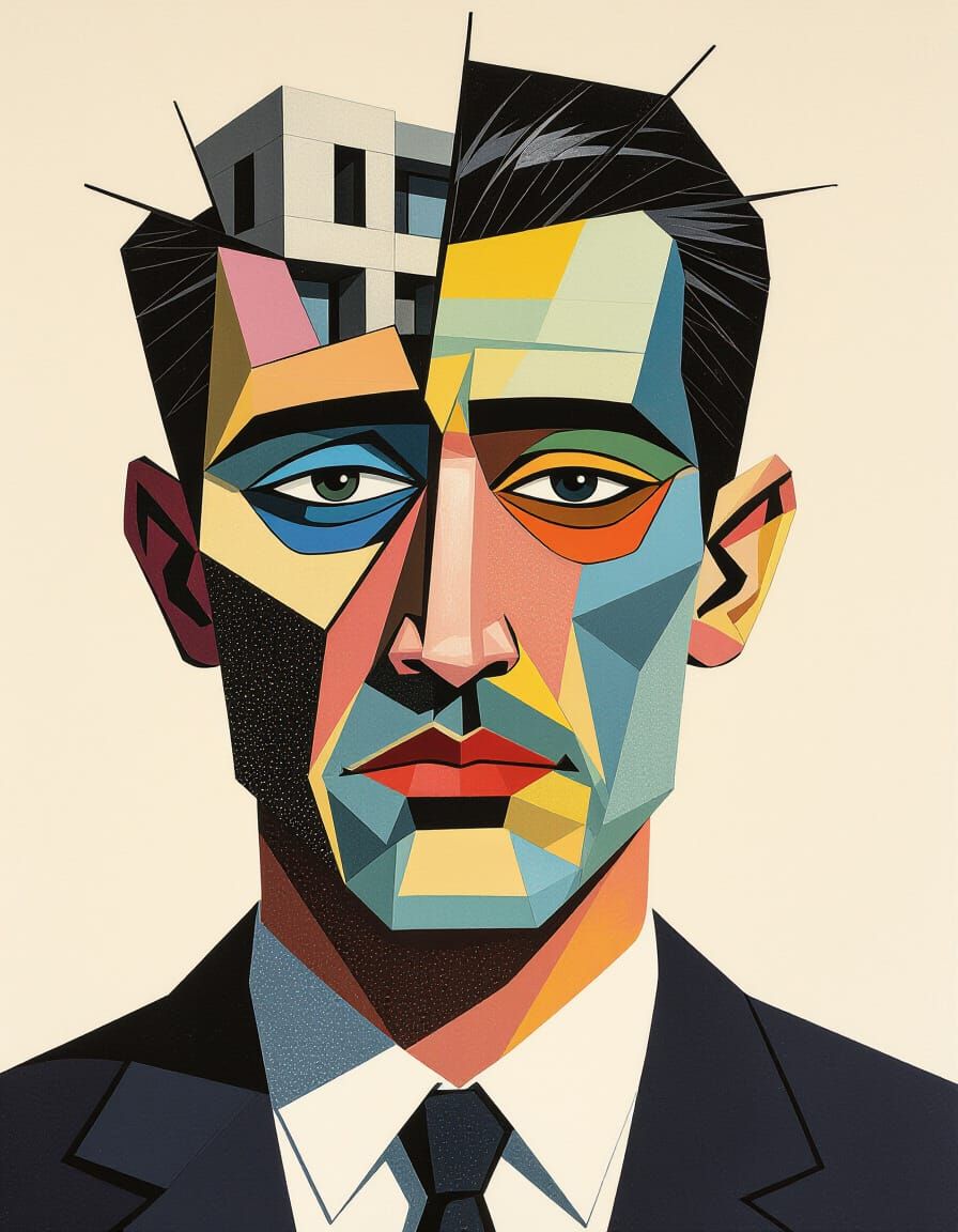 Surrealist Fractured Portrait in Brutalist Style
