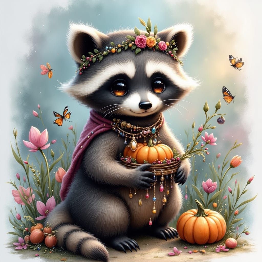 Mystical Raccoon in Fantasy Setting