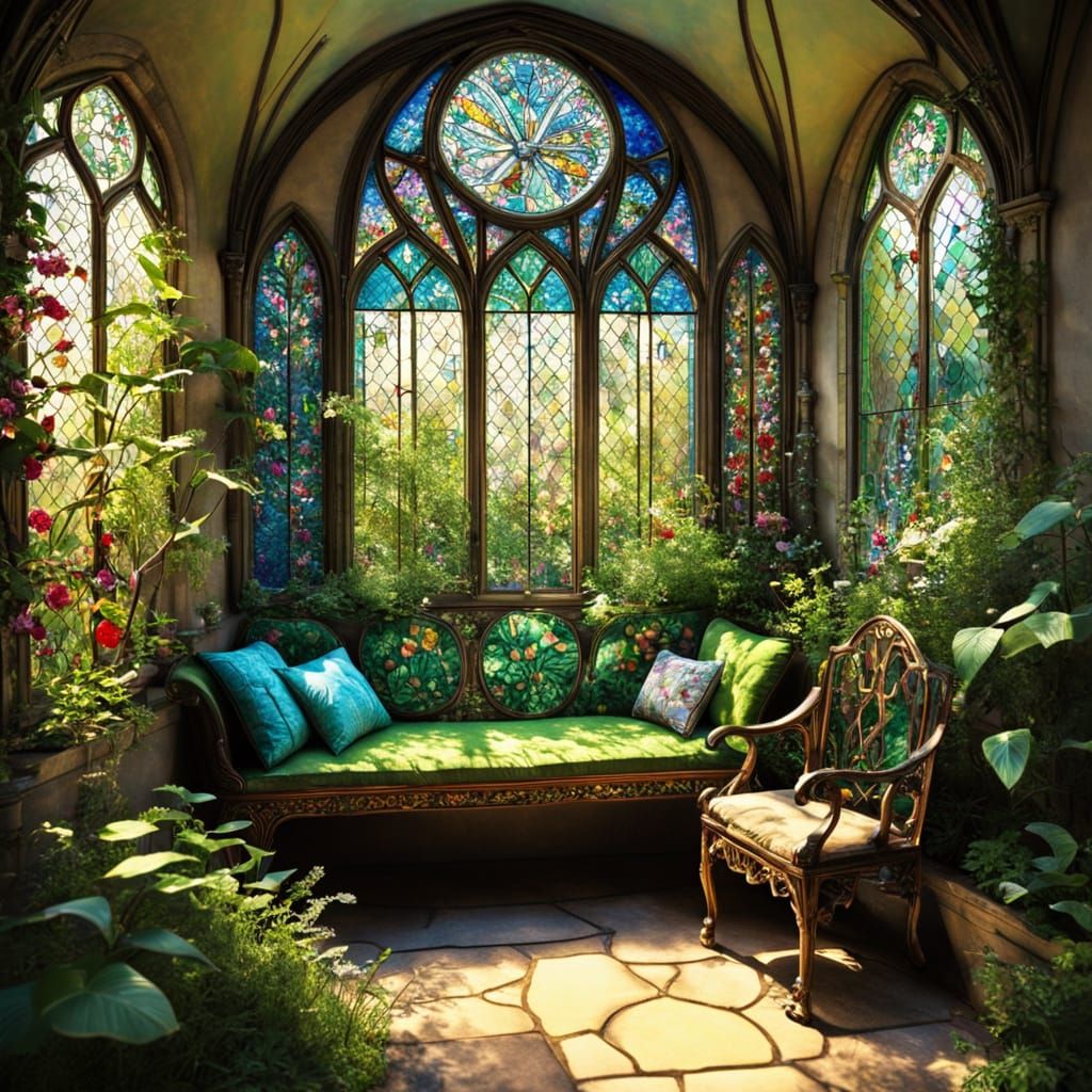 Stained Glass Reading Nook in Secret Garden