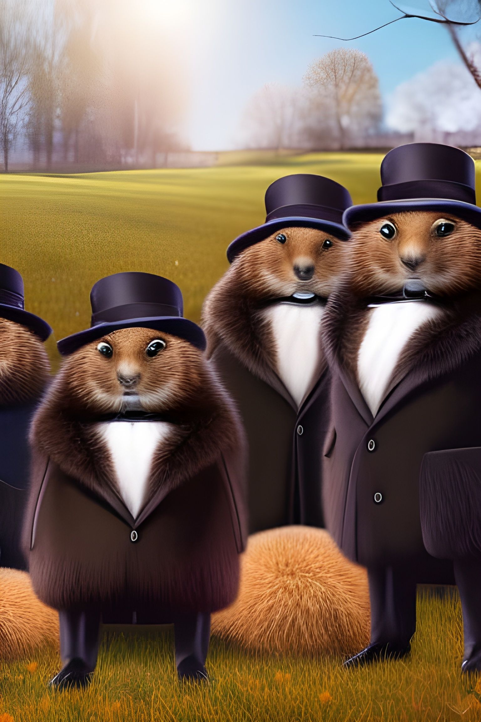 Whimsical Groundhog Meeting in Surreal Style