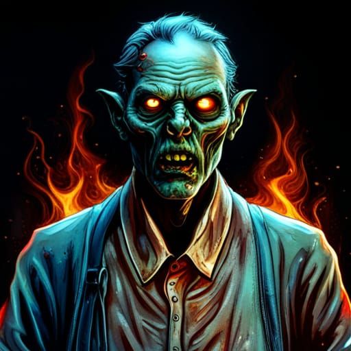 Horrifying Zombie Demon in Hellfire Landscape