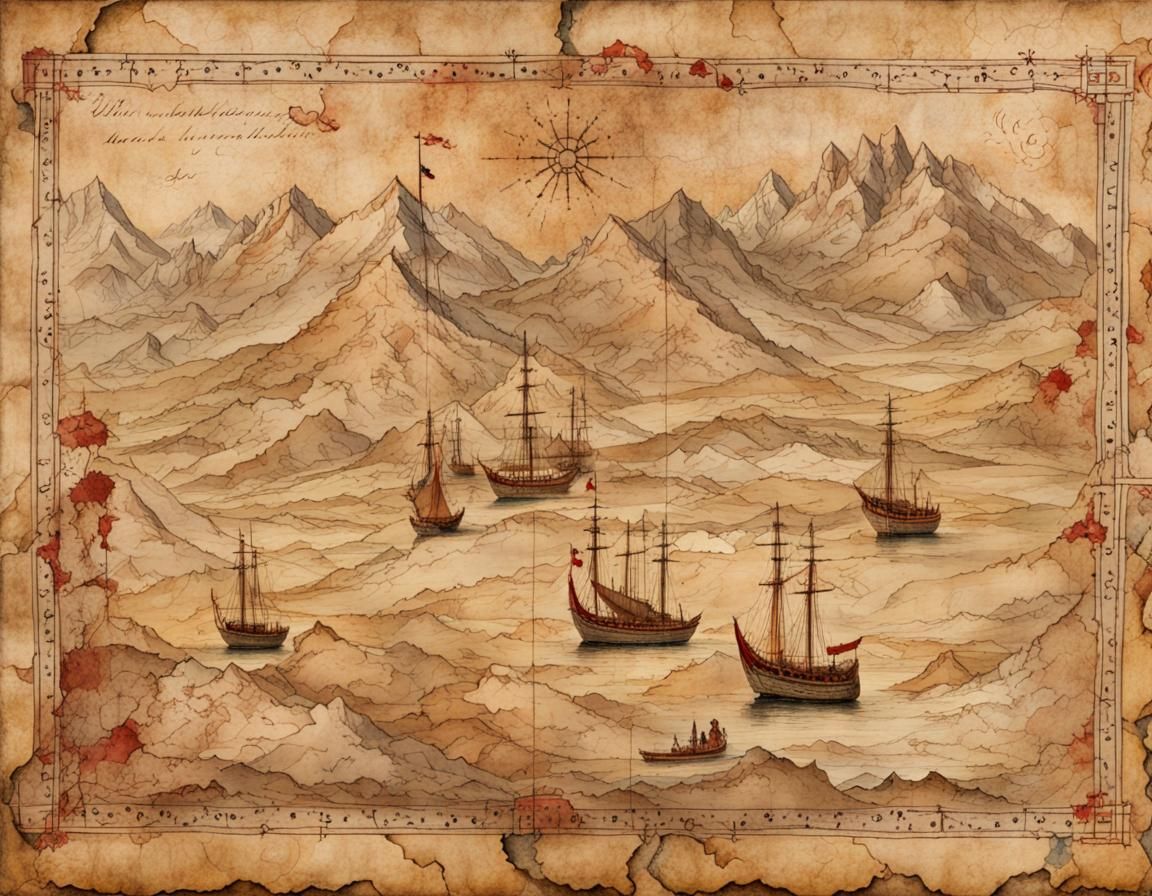 Detailed Treasure Map on Old Parchment in Watercolor