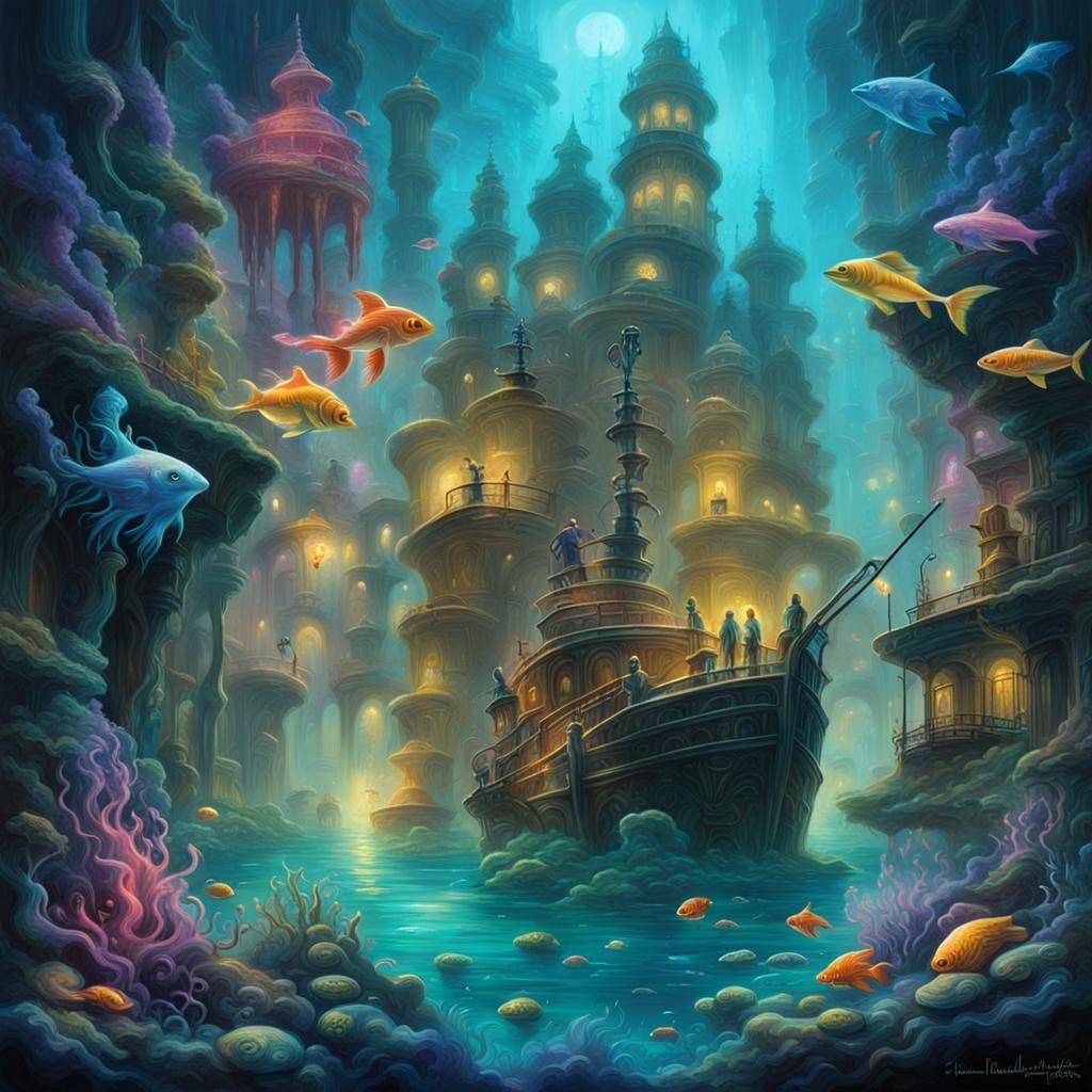 Bioluminescent Underwater Kingdom Graffiti Art