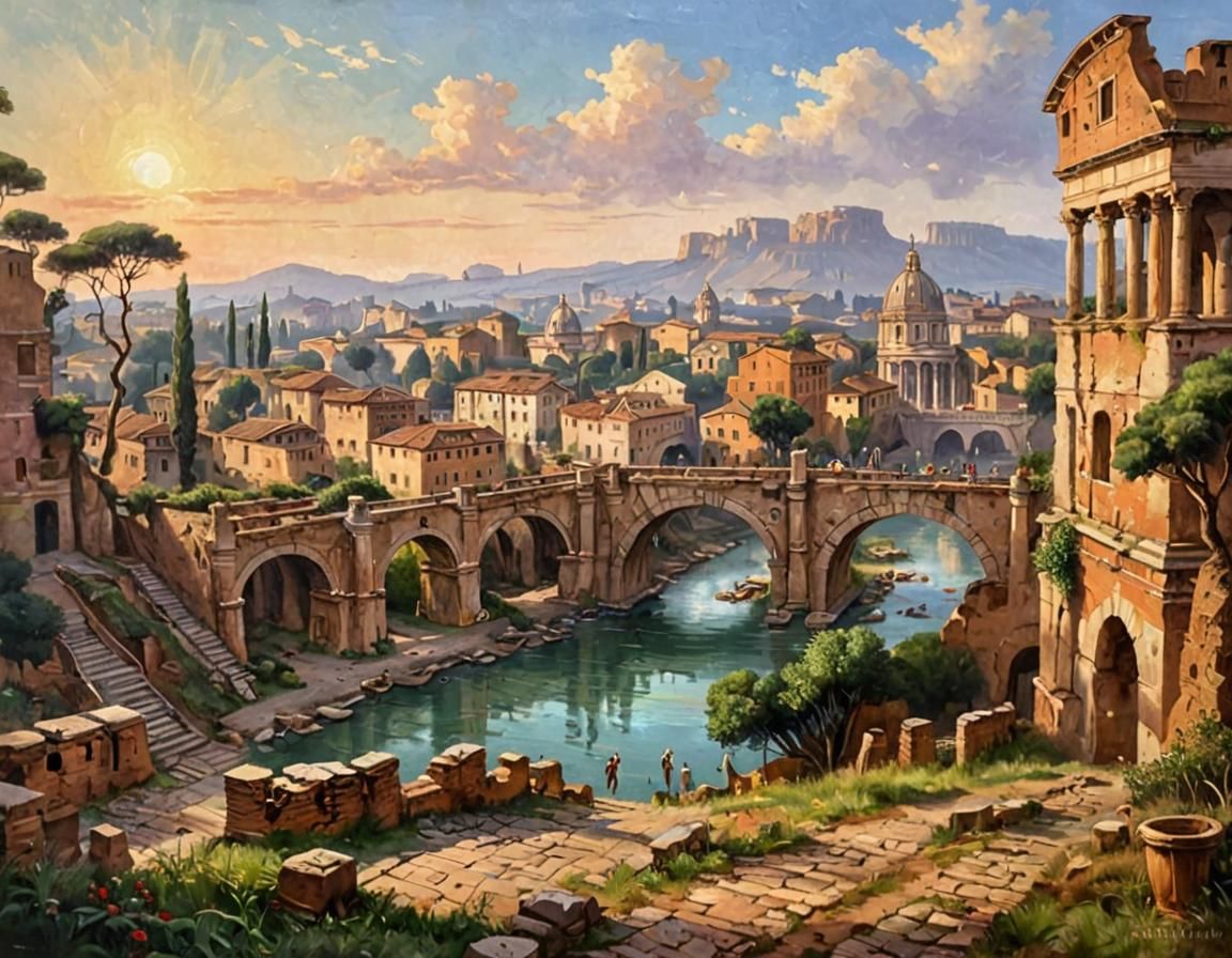 Ancient Rome Landscape in Oil Painting Style