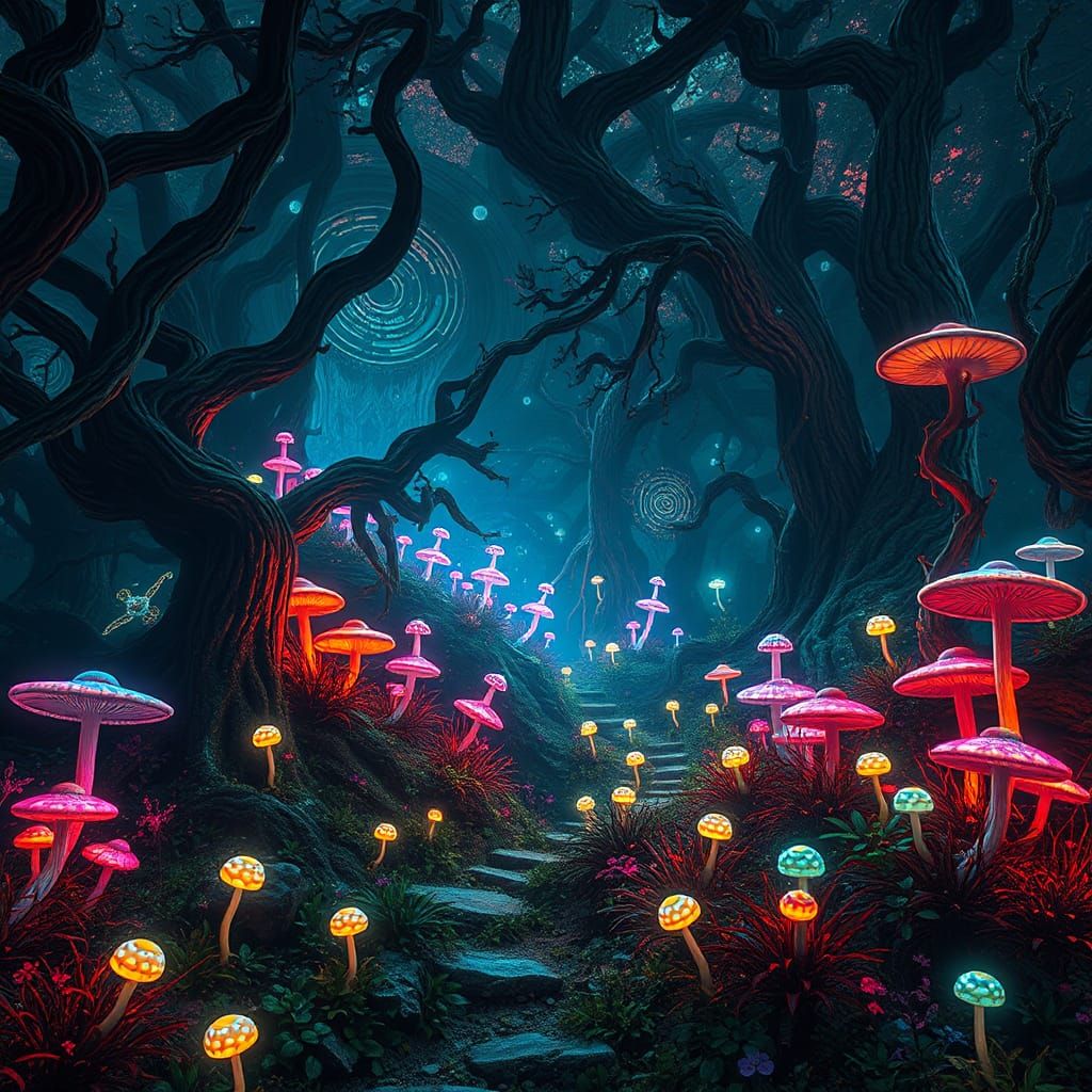 Bioluminescent Fantasy Realm in Matte Painting Style