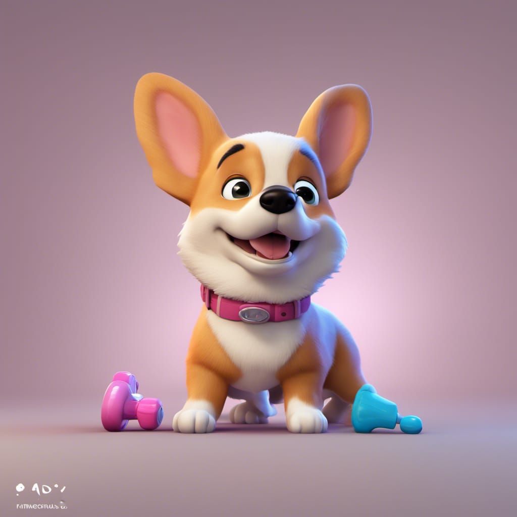Playful Corgi with Toy Bone: 3D Digital Art