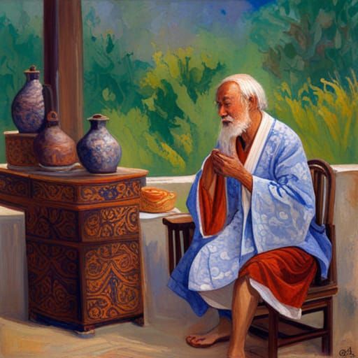 Lao Tzu Giving Advice in Batik Robe