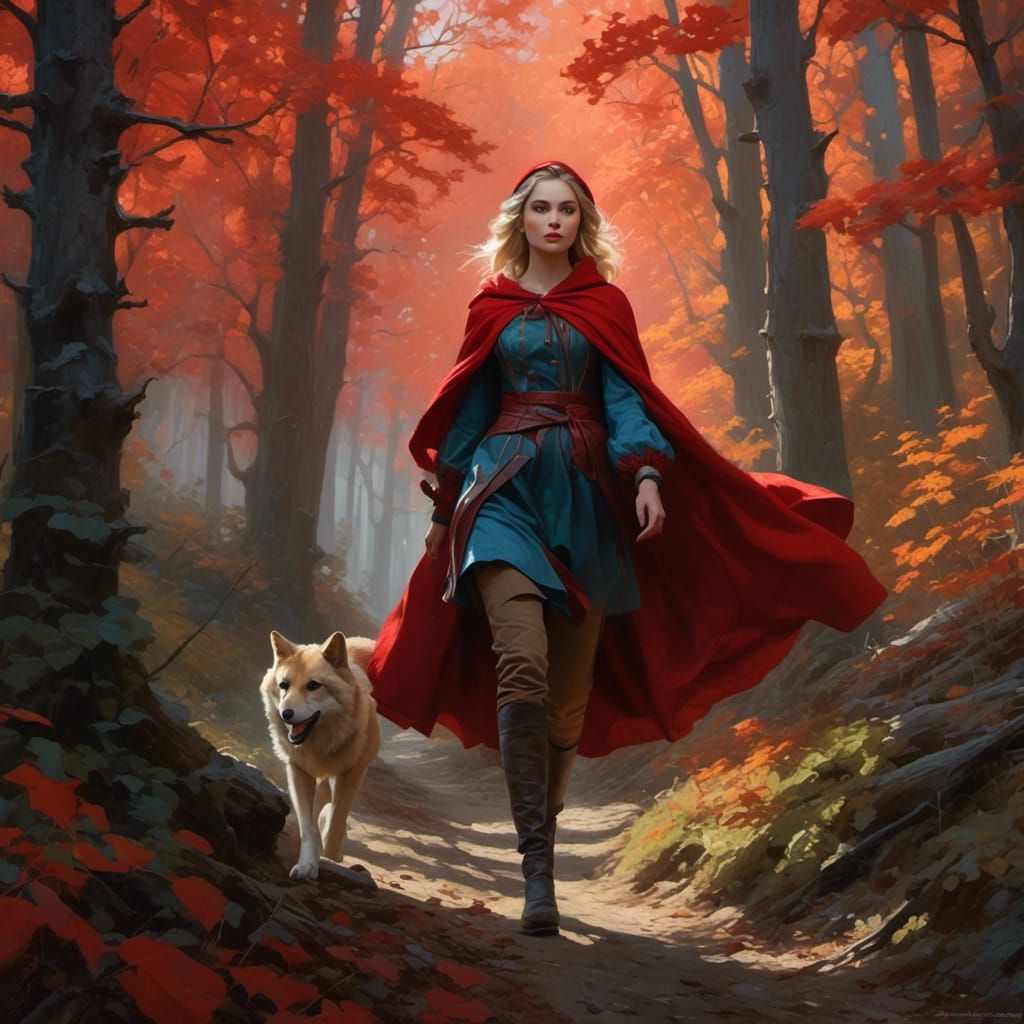 Red Riding Hood Portrait in a Detailed Matte Painting