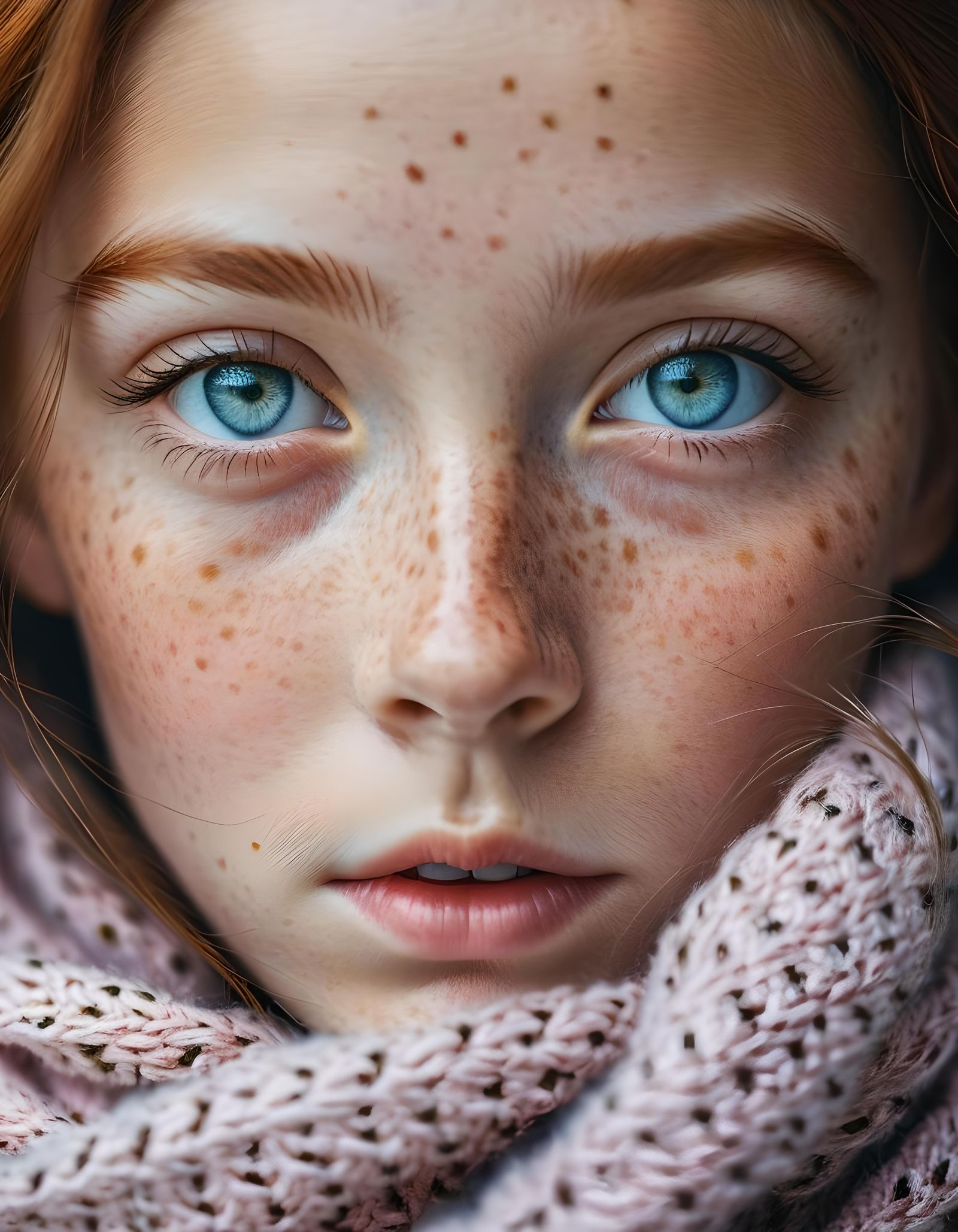 Detailed Portrait with Mesmerizing Eyes and Soft Colors