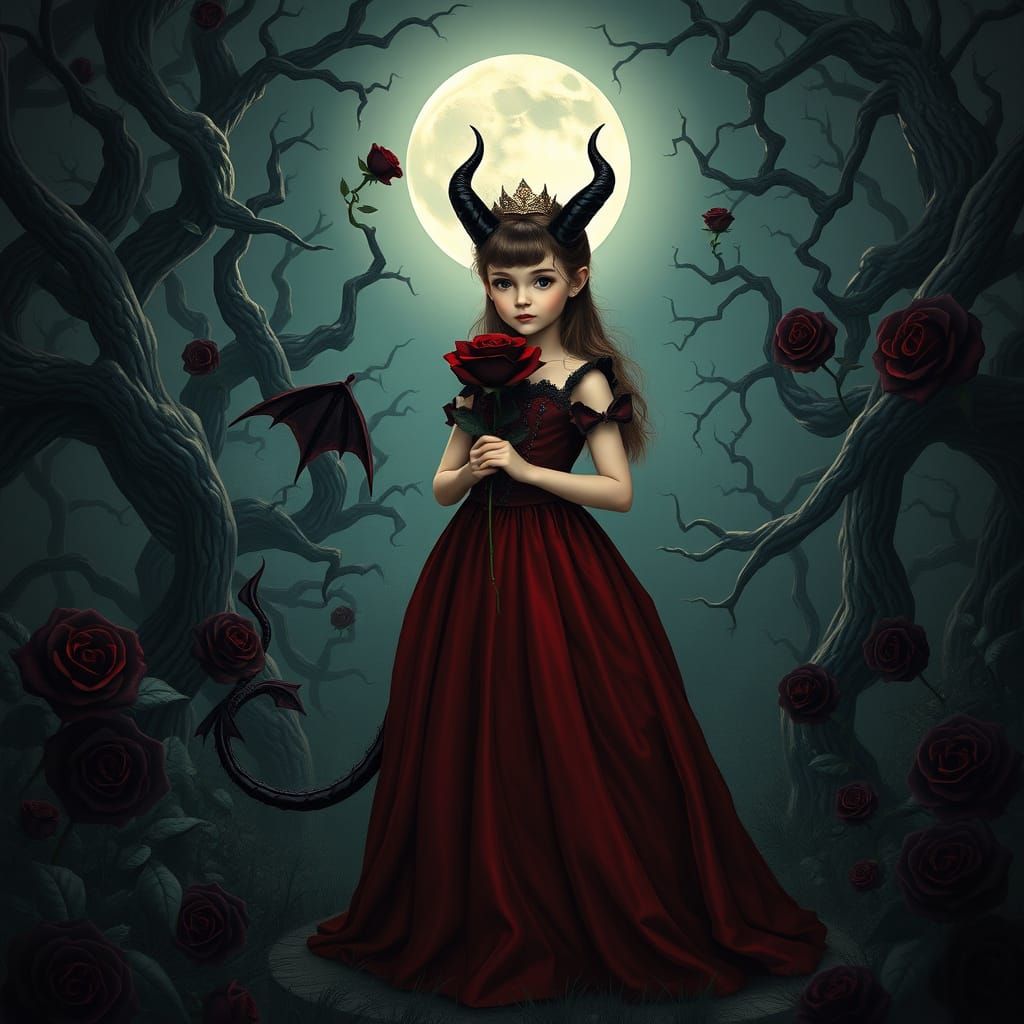 Princess of Midnight Whispers in a Dreamlike Garden