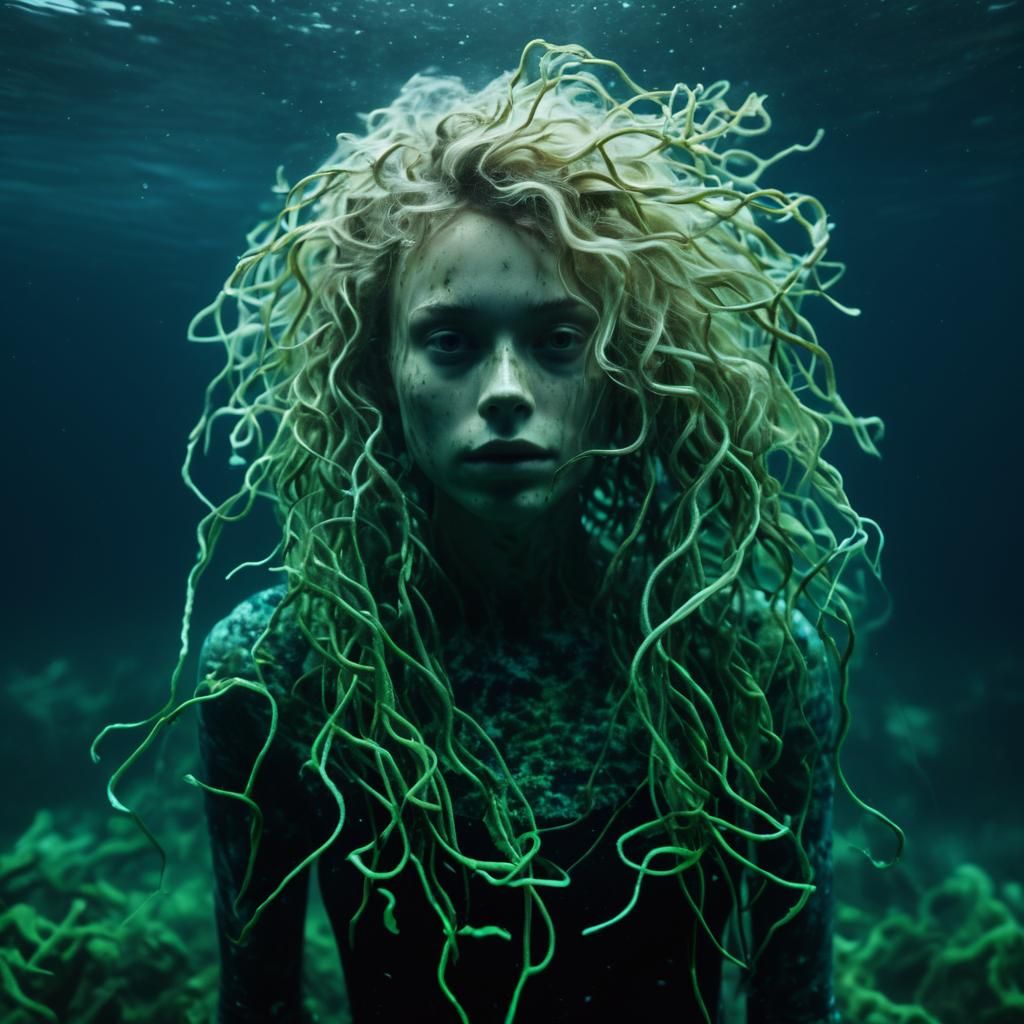 Underwater Woman with Bioluminescent Glow