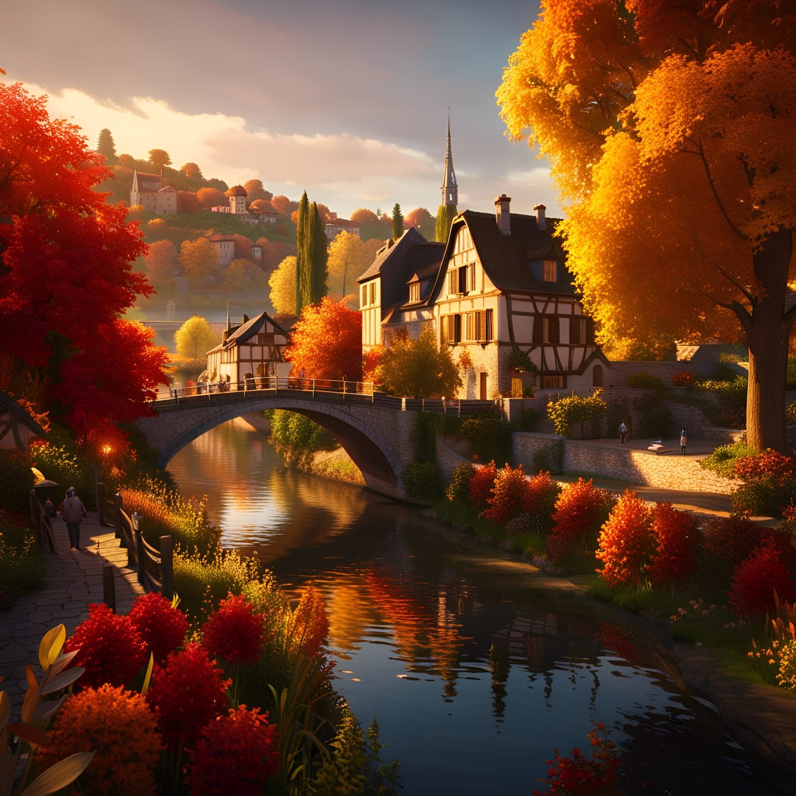 Picturesque French Village in Autumn, Cinematic Lighting