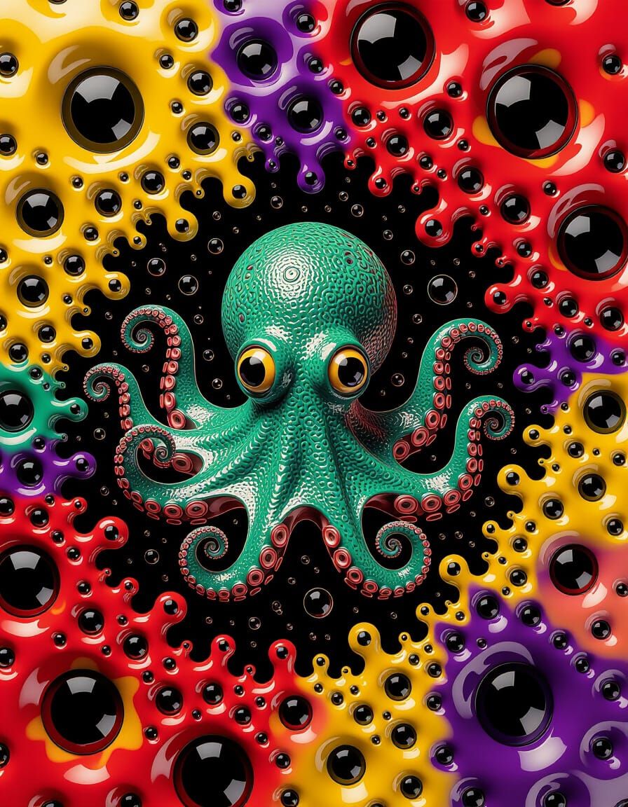 Surreal Lifeform with Tentacles in Melting Oil
