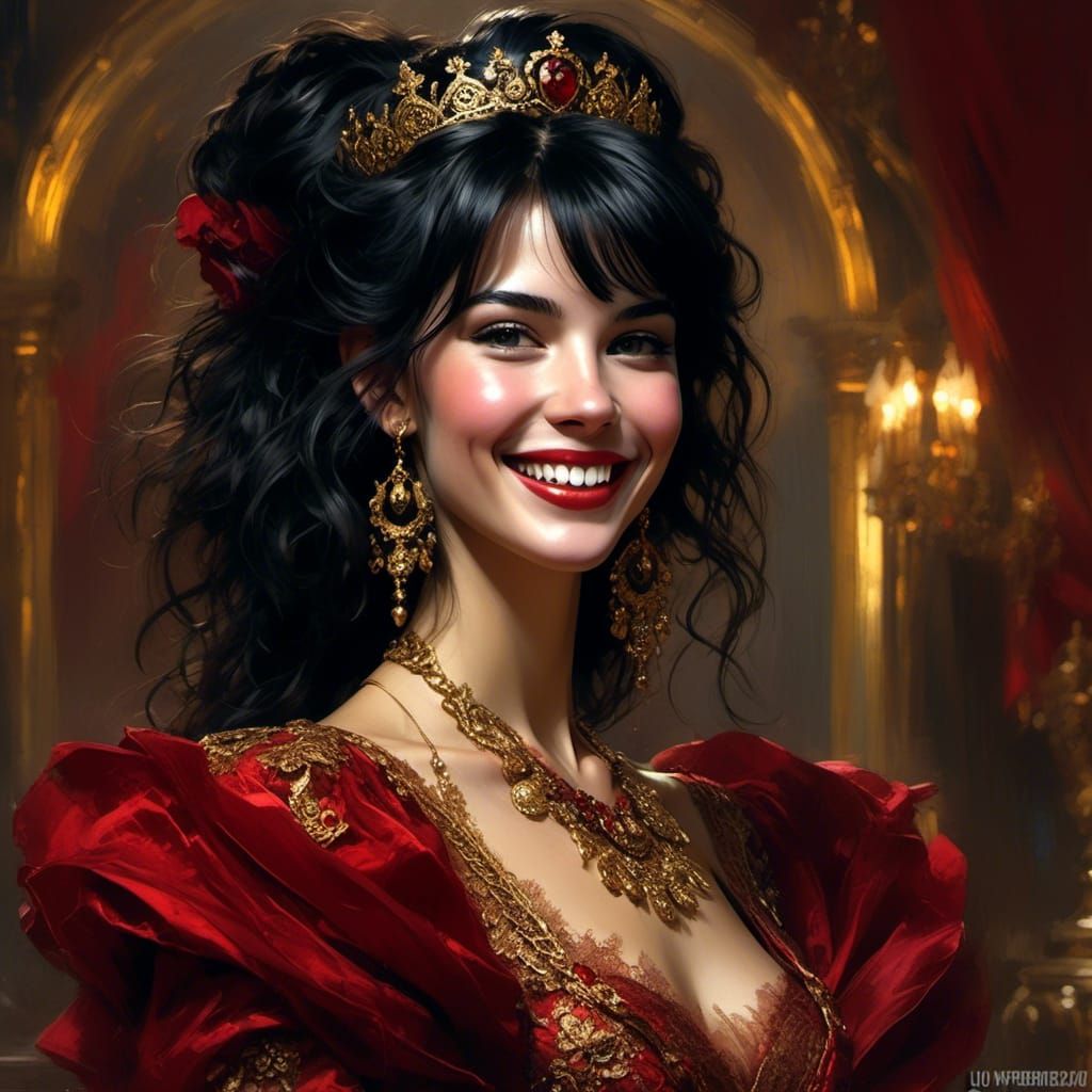 Punk Queen in Rococo Style with Red Lipstick