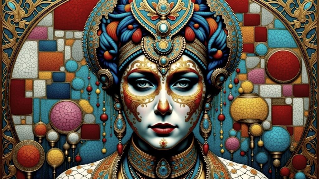 Vibrant Eastern Imperial Goddess in a Kaleidoscope of Tiles ...