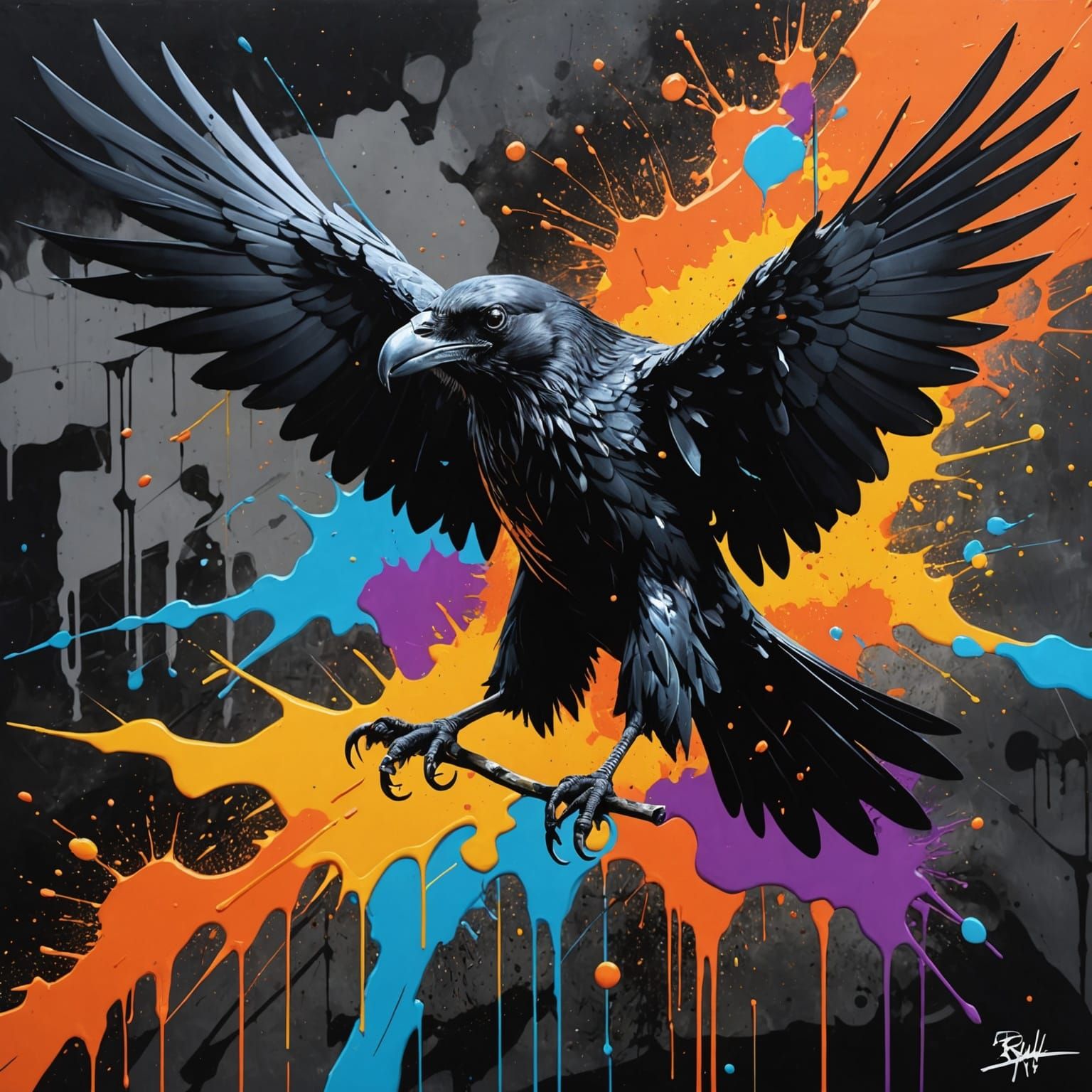 Powerful Raven in Graffiti Art Style