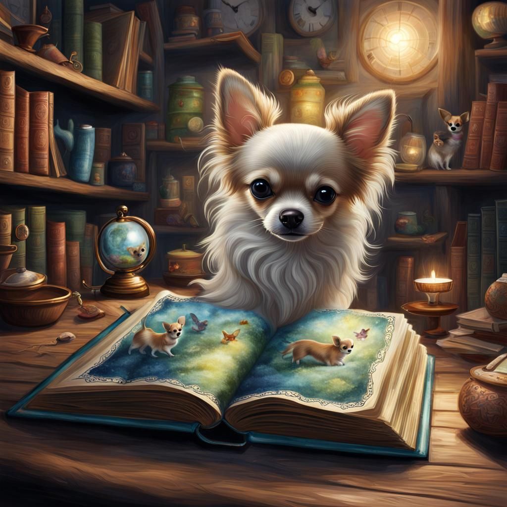 Storybook Illustration of a Long-Haired Chihuahua