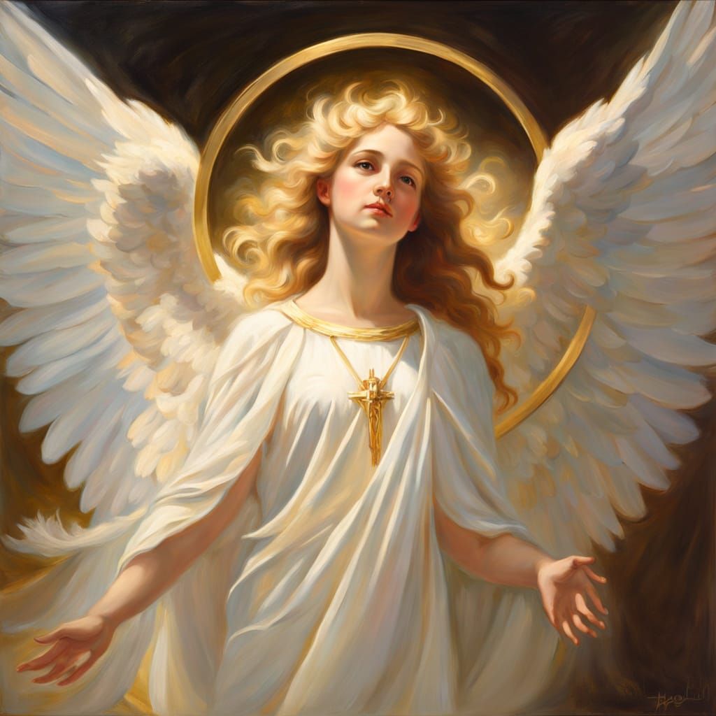 Guardian Angel Painting with Ethereal Light and Soft Focus