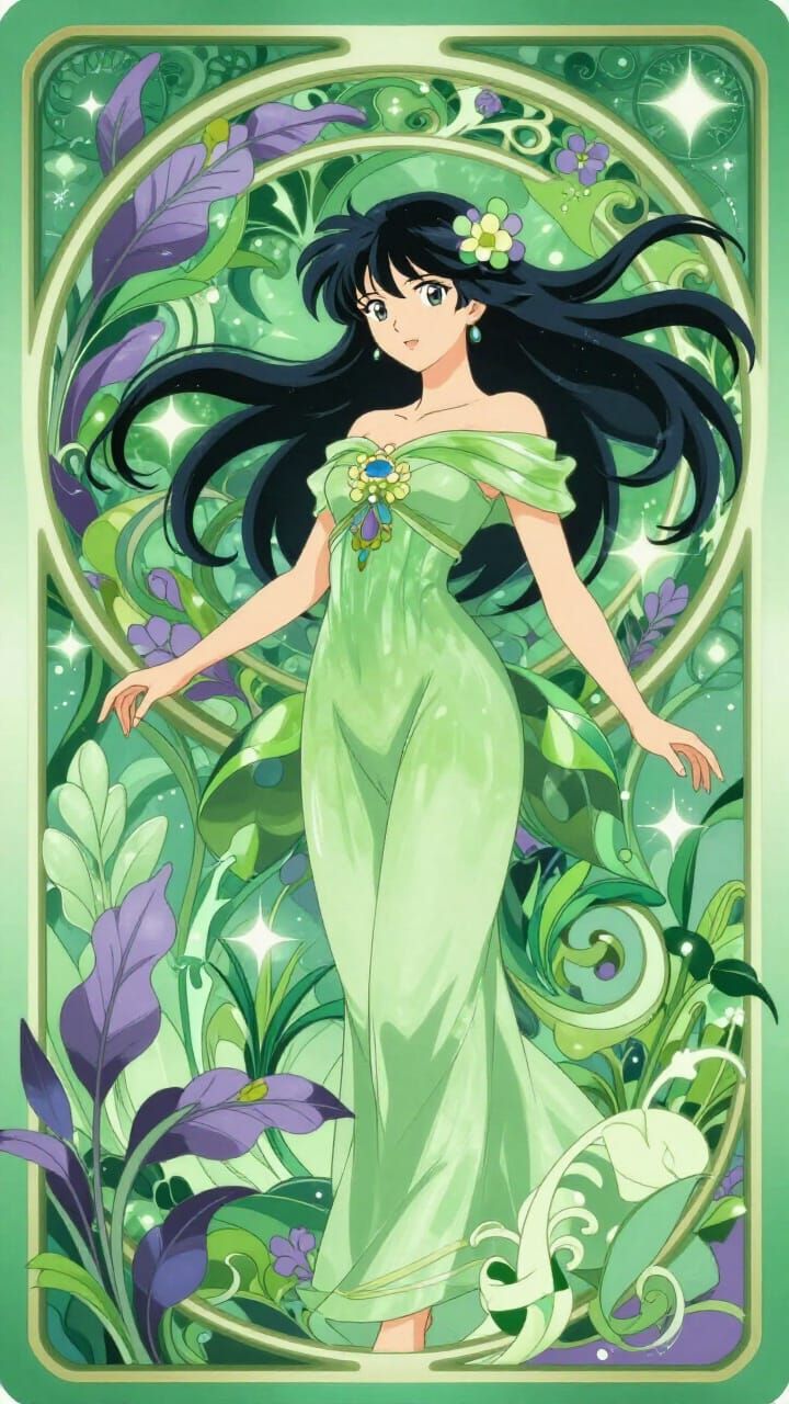 Magical Anime Botanical Patterns in Art Nouveau Style