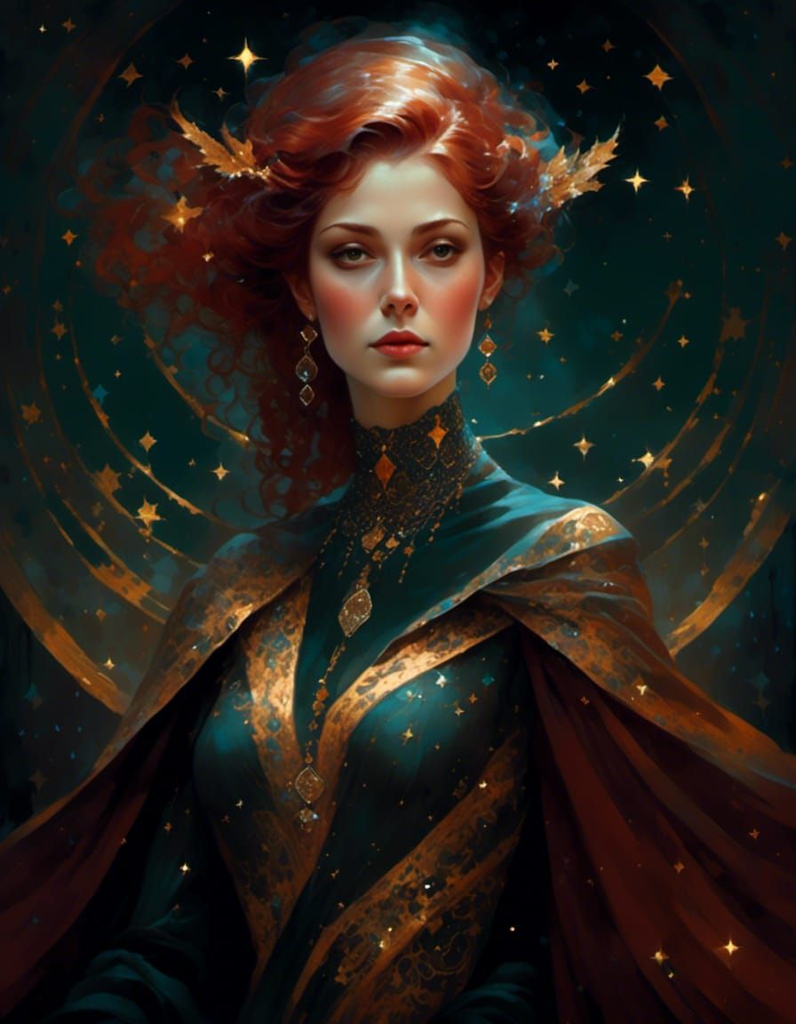 Hyperrealistic Fantasy: Woman in Starry Headscarf