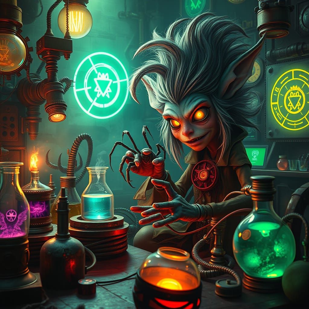 Goblin Girl's Mad Science Lab: A Fantastical Painting