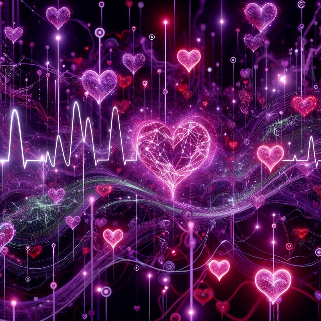 Monochromatic Purple Heartbeat Lines and Hearts