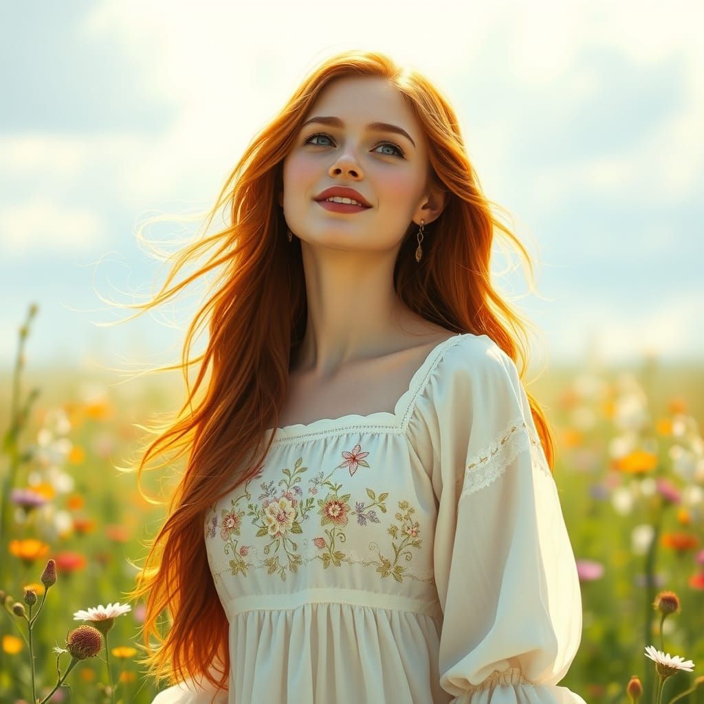 Ethereal Aasimar Goddess in Sunlit Meadow