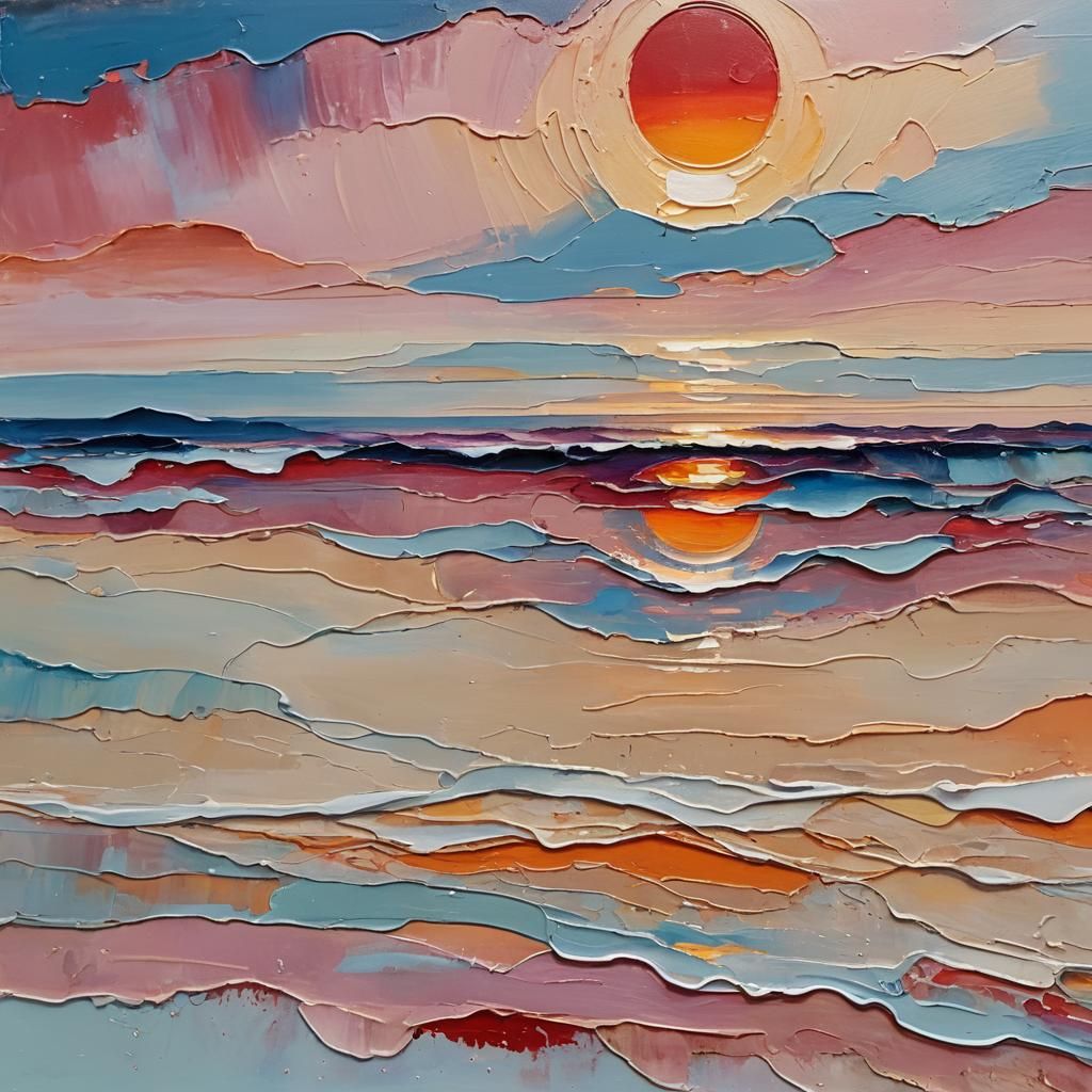 Abstract Sunset Oil Painting with Cutter