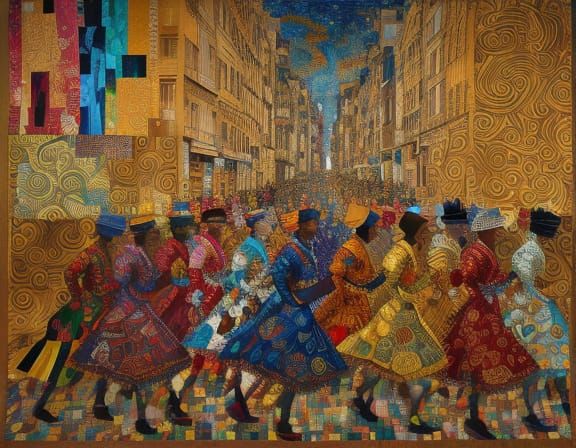 Vibrant Parisian Street Scene in Quilt Style