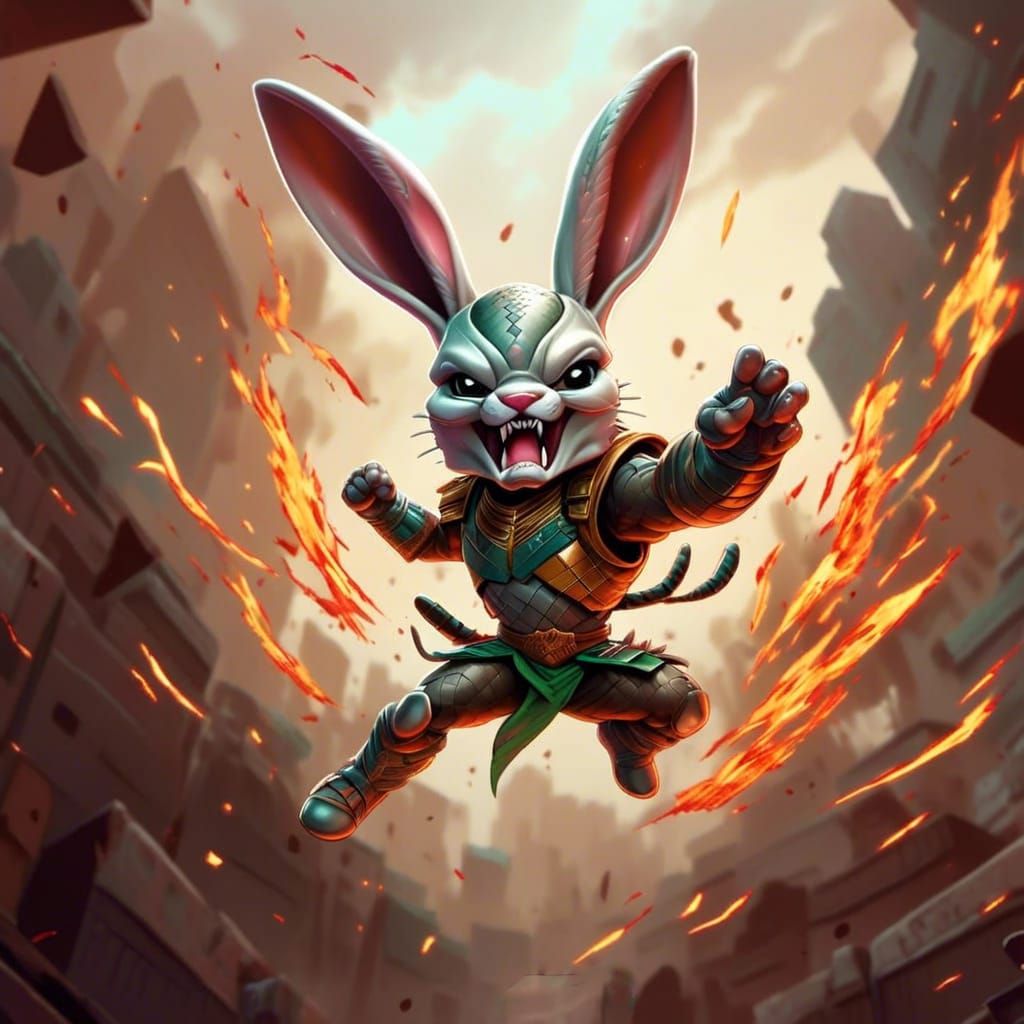 Chibi Bunny Karate Master in Dark Fantasy Style