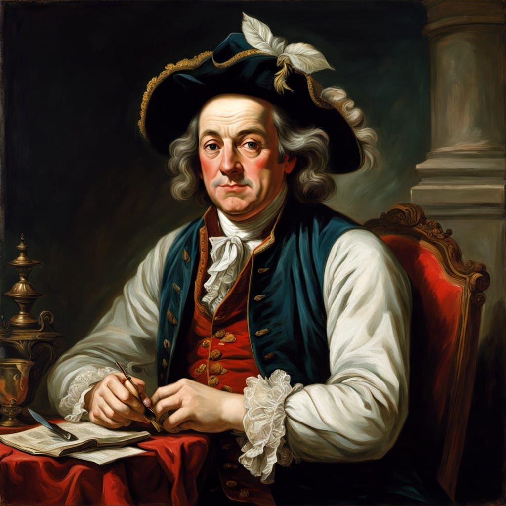 Benjamin Franklin in Gangster Attire with Cannabis Blunt