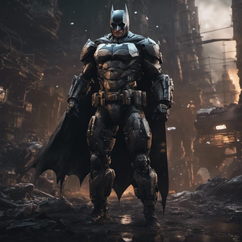 Batman in a Mech Suit: Detailed Matte Painting