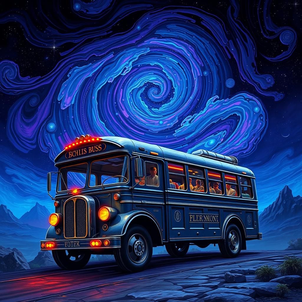 Cosmic Nightmare Road Trip in Van Gogh Style