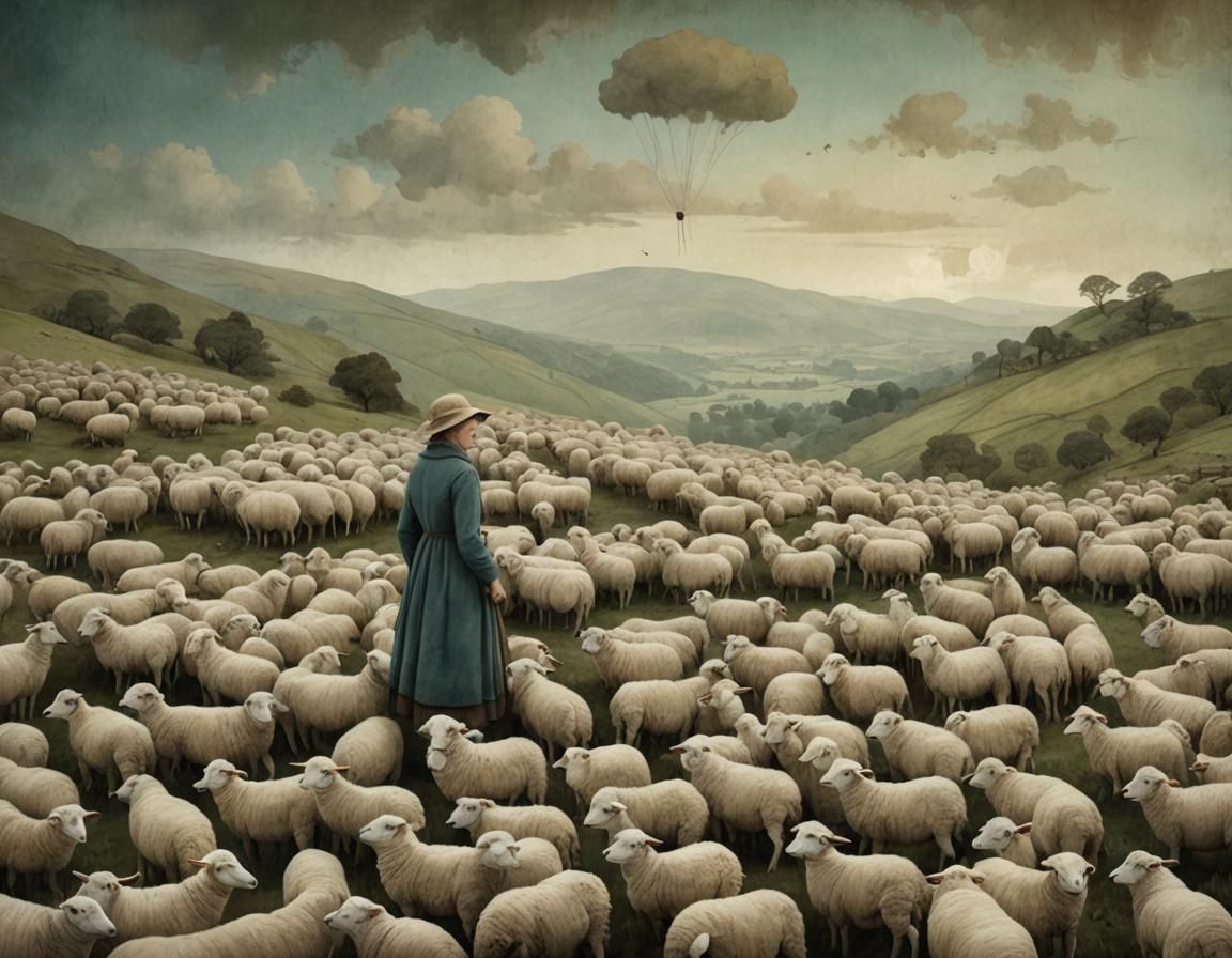 Sheep with shepherdess